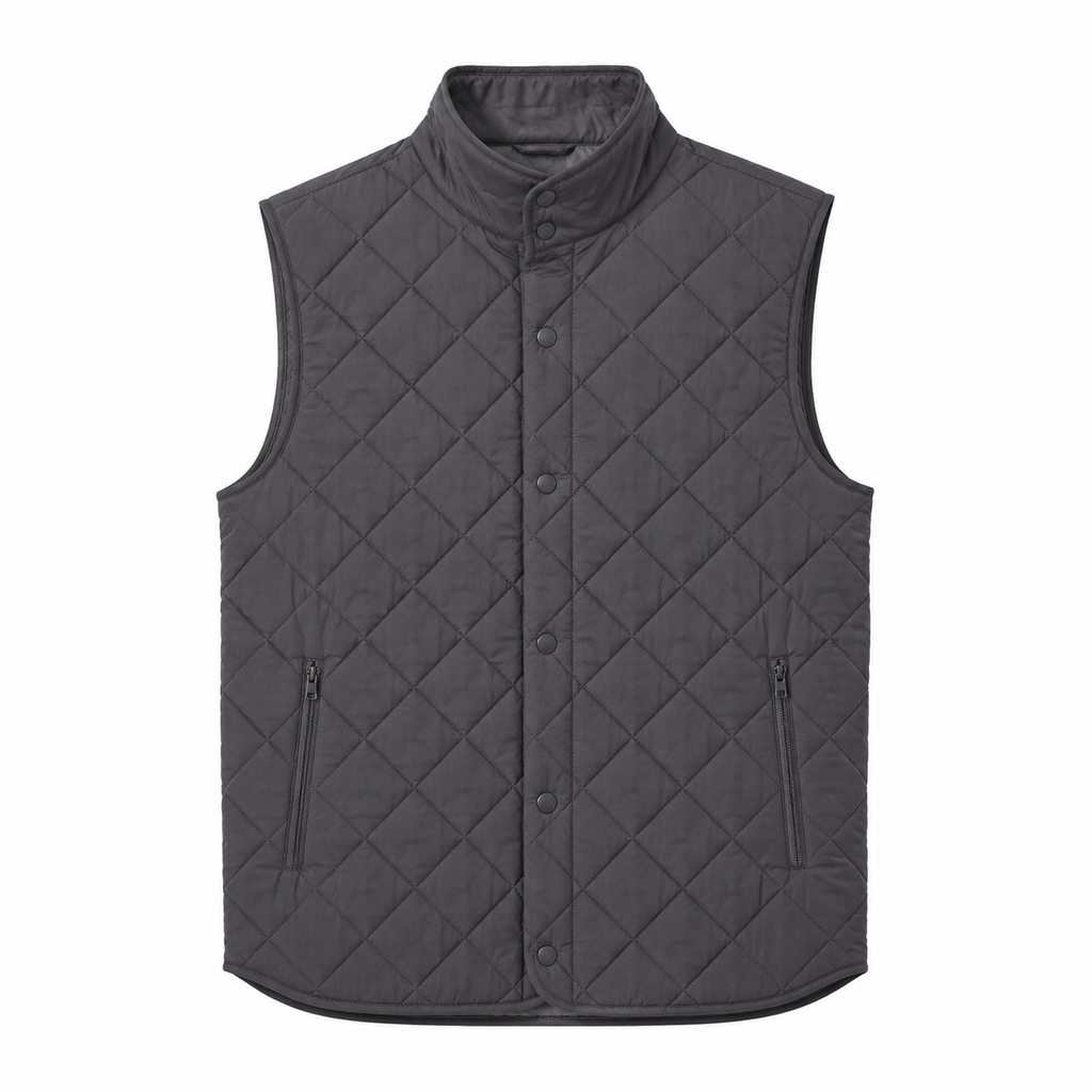 Channel Quilted Vest — Charcoal