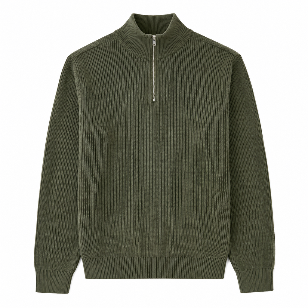 Cove Ribbed Half-Zip Pullover — Moss Green