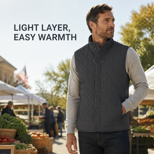 Channel Quilted Vest — Charcoal