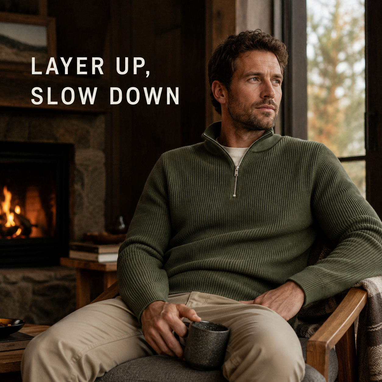 Cove Ribbed Half-Zip Pullover — Moss Green