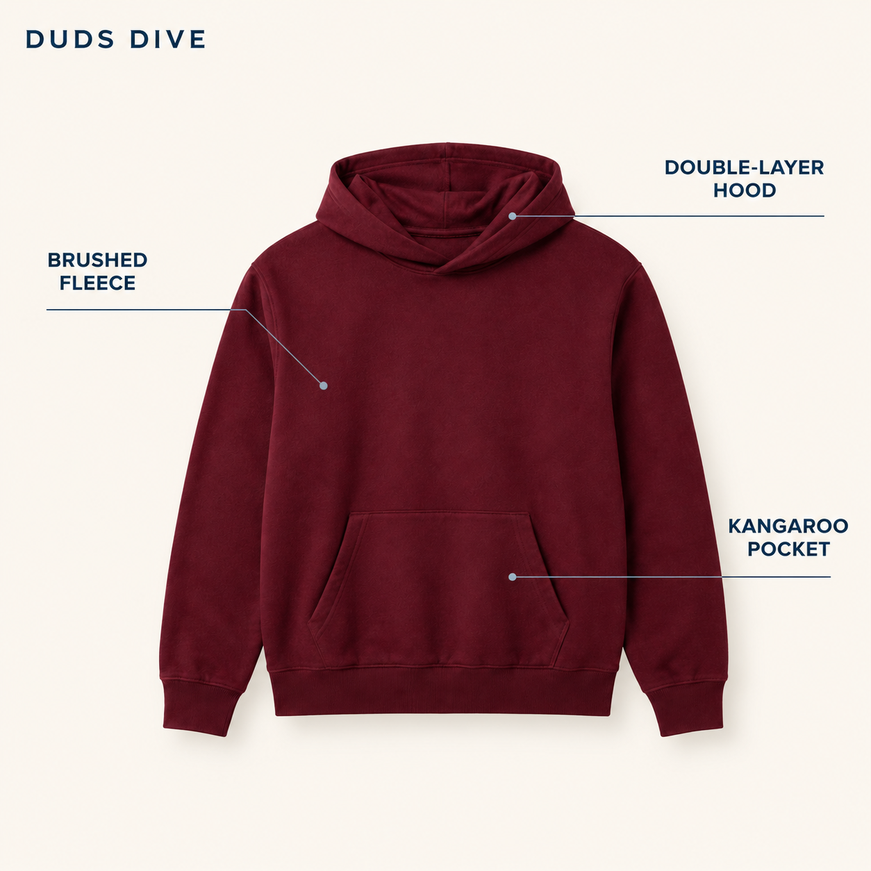 Dockside Fleece Hoodie — Deep Burgundy