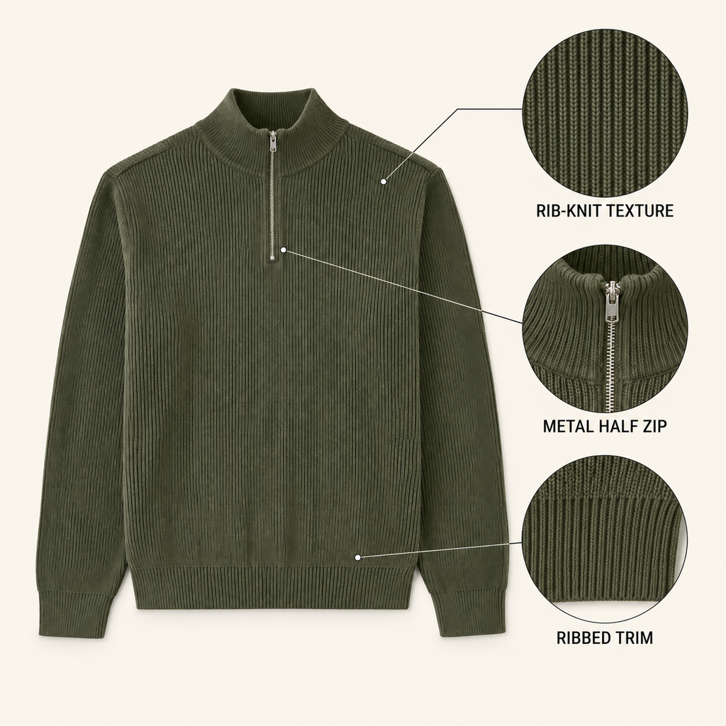 Cove Ribbed Half-Zip Pullover — Moss Green