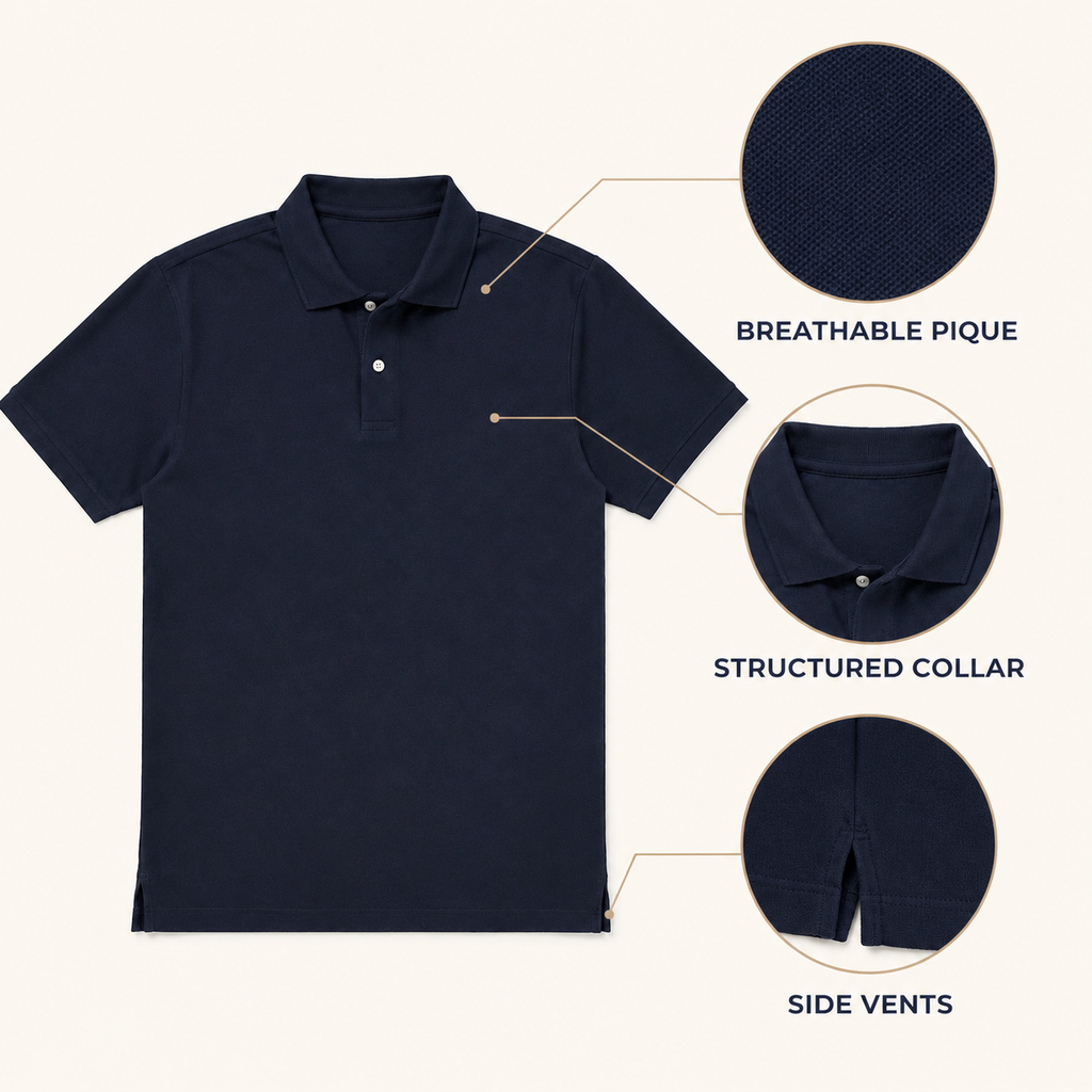 Soundview Pique Polo — Deep Navy
