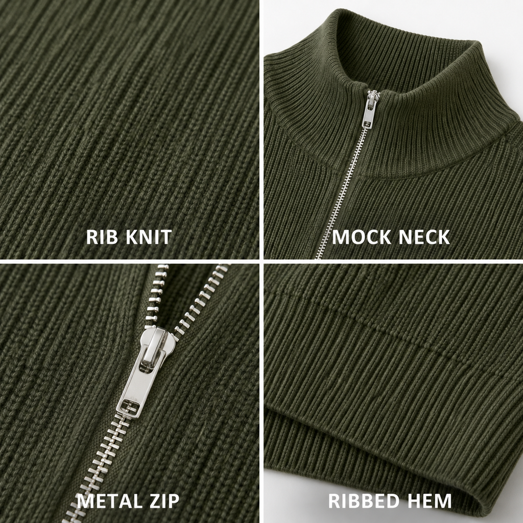 Cove Ribbed Half-Zip Pullover — Moss Green