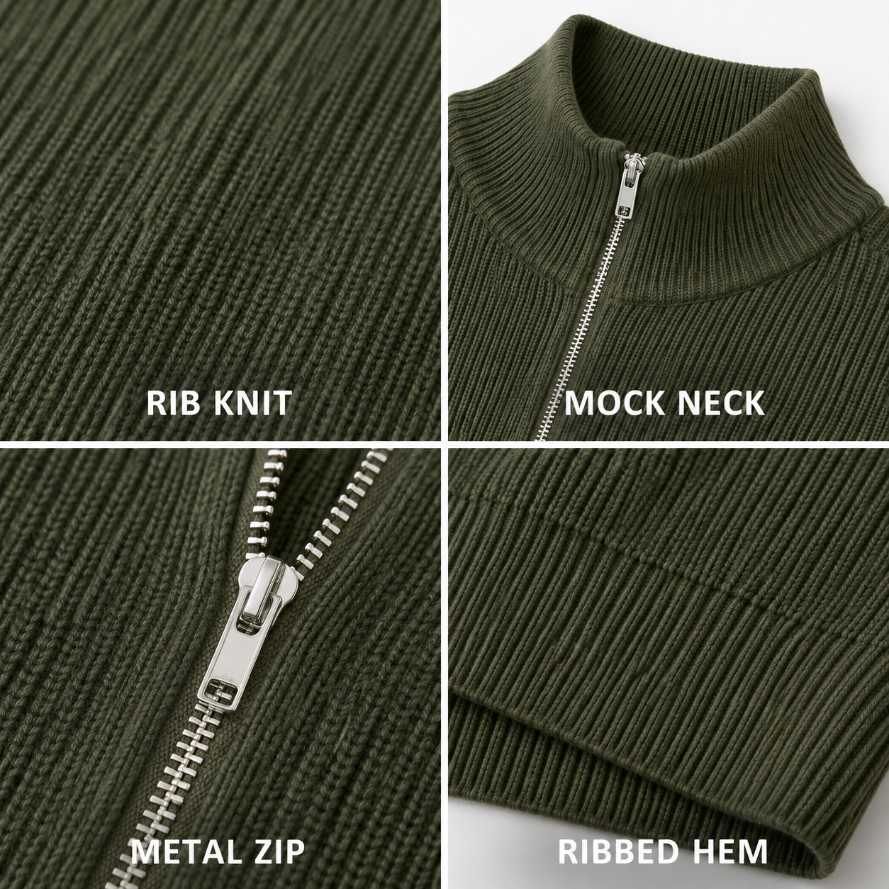 Cove Ribbed Half-Zip Pullover — Moss Green