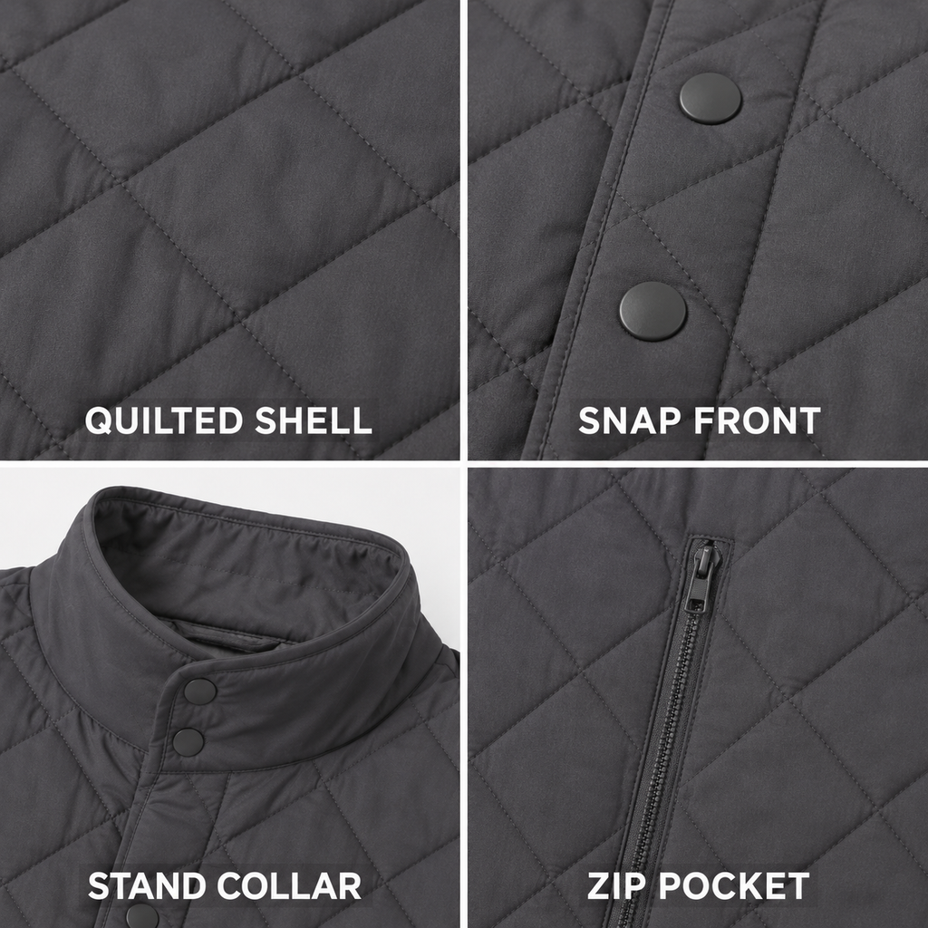 Channel Quilted Vest — Charcoal