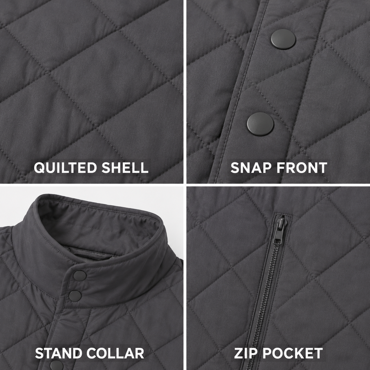 Channel Quilted Vest — Charcoal